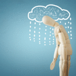 Mannequin with a rain cloud drawn over it